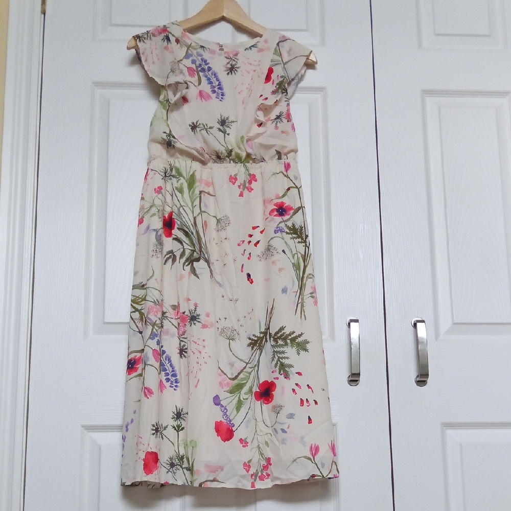 Ptp17" H&M Midi Ruffle Floral Dress With Flutter Sleeve